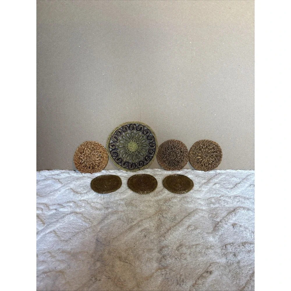 Raffia Straw Trivet Hot Pads Rattan Wicker Vintage coaster see pics